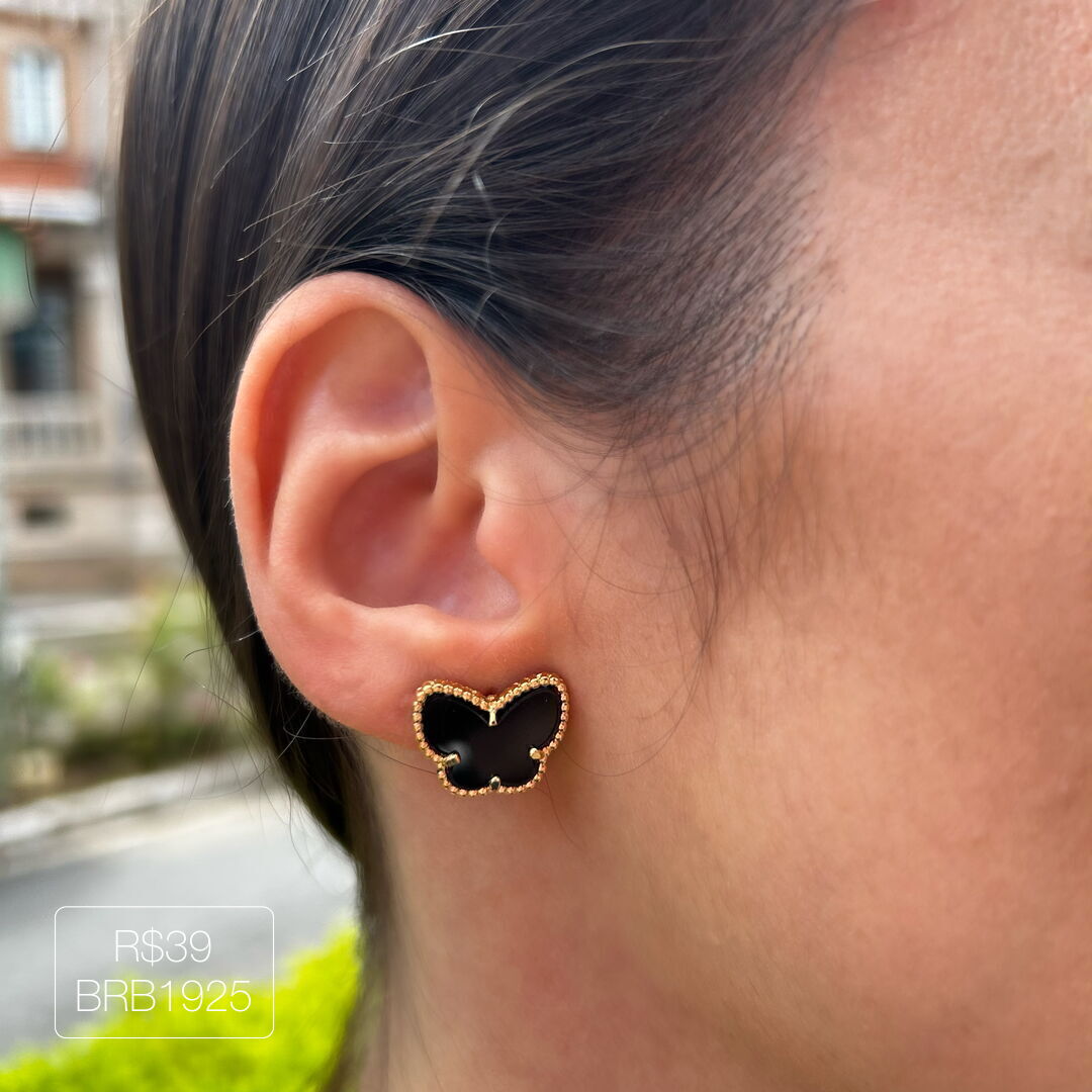 Brinco Borboleta Preto Dourado